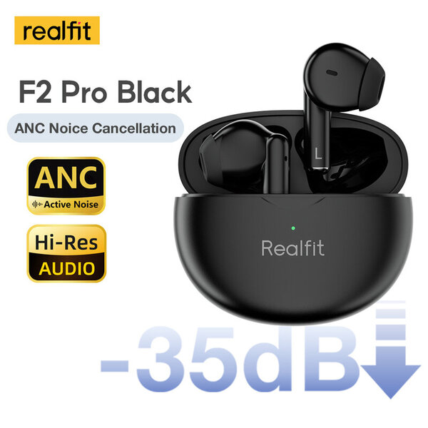 Realfit F2 Pro ANC aktiivinen kohinanvaimennus Bluetooth-kuulokkeet ENC-puhelut HIFI-stereo Loistava basso langattomat kuulokkeet Sport Gaming