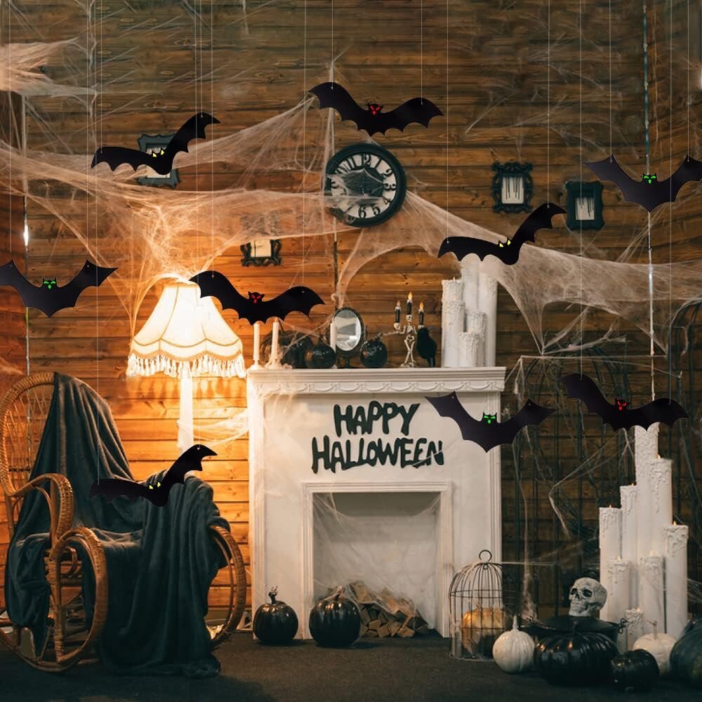 12 kpl Halloween-riippuvaisia lepakoita, Halloween-lepakkokoristeita hehkuvilla silmillä Halloween-sisustukseen ulkopihalle hinta ja tiedot | Pehmolelut | hobbyhall.fi