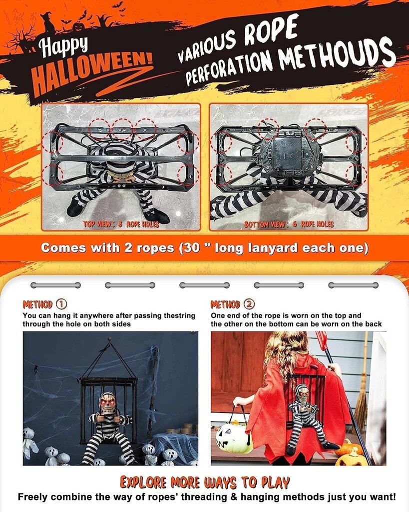 Huutavat animoidut riippuvat Halloween-koristeet ulkotiloihin, liiketunnistimen luuranko Halloween-koristeet, haamu Halloween-rekvisiitta hinta ja tiedot | Pehmolelut | hobbyhall.fi