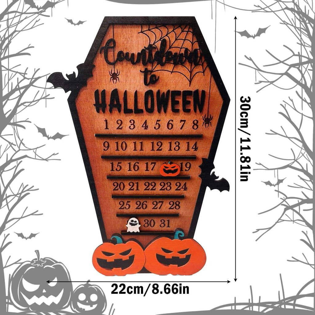 Halloween Adventin lähtölaskentakalenteri, Hauska Halloween-arkkukalenteri liikkuvilla lohkolepakoilla kurpitsat haamut puiset hinta ja tiedot | Pehmolelut | hobbyhall.fi