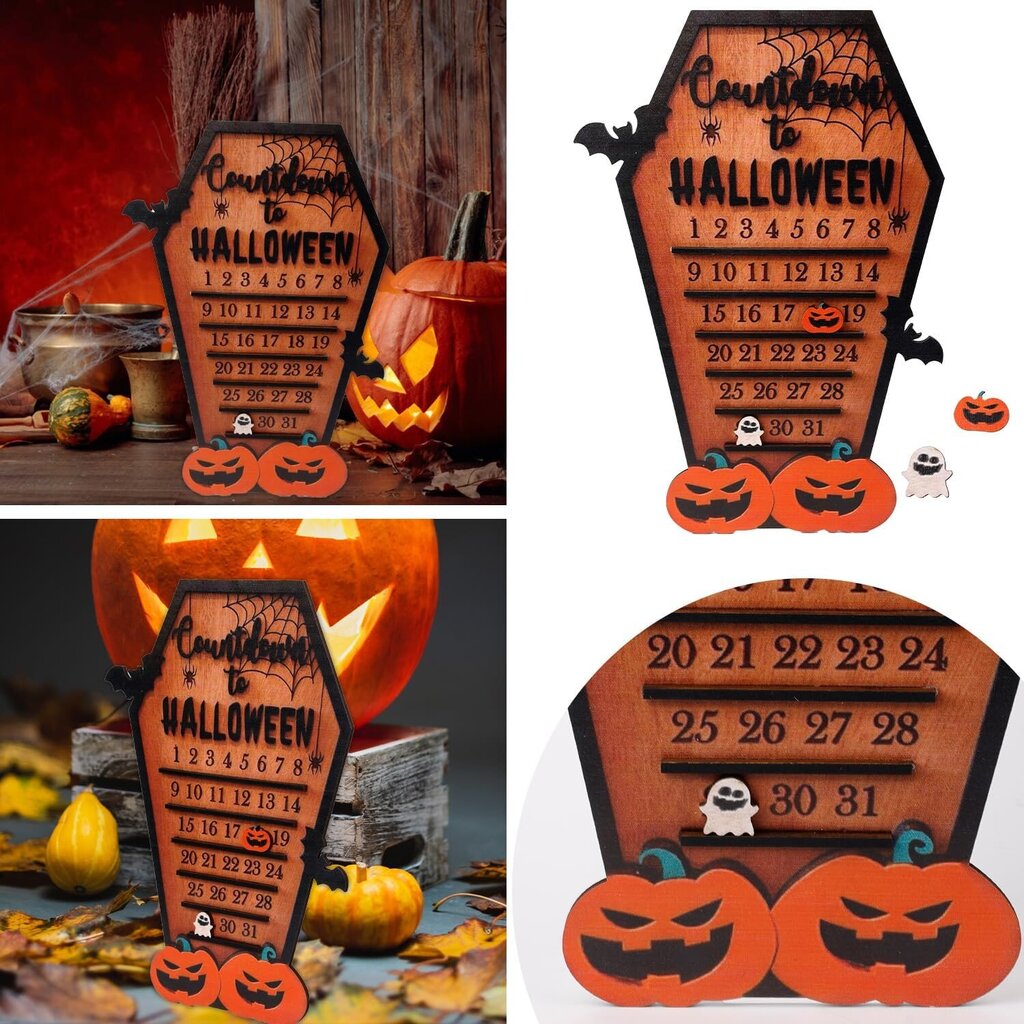 Halloween Adventin lähtölaskentakalenteri, Hauska Halloween-arkkukalenteri liikkuvilla lohkolepakoilla kurpitsat haamut puiset hinta ja tiedot | Pehmolelut | hobbyhall.fi