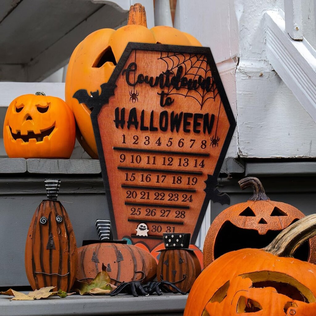 Halloween Adventin lähtölaskentakalenteri, Hauska Halloween-arkkukalenteri liikkuvilla lohkolepakoilla kurpitsat haamut puiset hinta ja tiedot | Pehmolelut | hobbyhall.fi