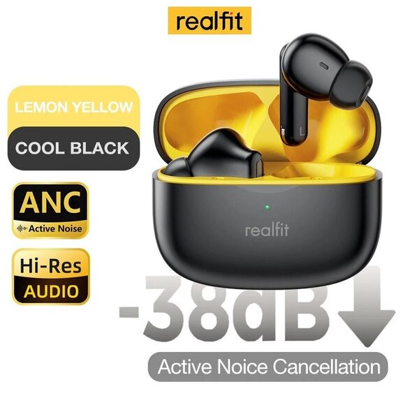 Realfit F3 ANC aktiivinen kohinanvaimennus Bluetooth-kuulokkeet ENC-puhelut HIFI-stereo Loistava basso langattomat kuulokkeet Sport Gaming