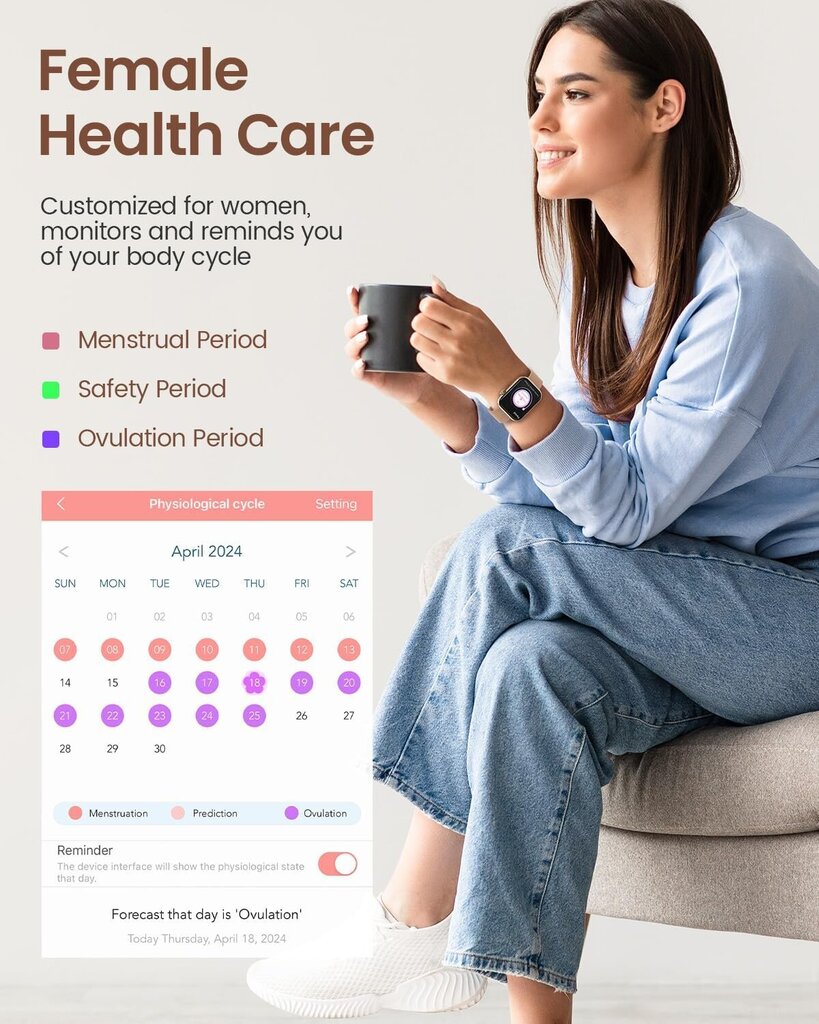 Älykellot naisille, kuntoseurantakello Android-puhelimille / iPhone-yhteensopiva, 1,85" naisten kello verenpainemittarilla, puhelut ja viestit / syke / uni / naisten sykli (3 kellohihnaa) hinta ja tiedot | Naisten kellot | hobbyhall.fi
