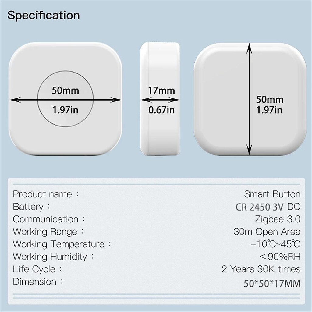 Tuya Zigbee Wireless Mini Switch One Key Push Button Control Scene Älykäs kaukosäädin Kotiautomaatio hinta ja tiedot | Kytkimet ja pistorasiat | hobbyhall.fi