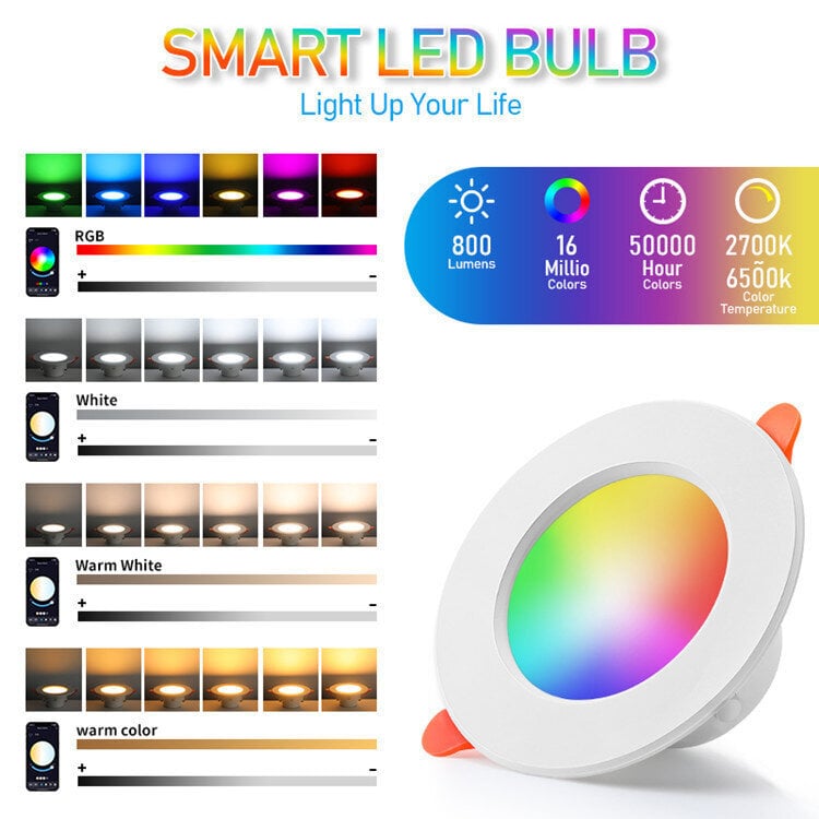 3kpl Bluetooth Smart Downlights Tuya RGBCW Täysvärinen himmennys Alexa Voice/APP Control hinta ja tiedot | Seinävalaisimet | hobbyhall.fi