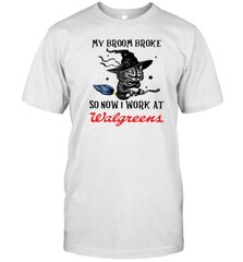 Grumpy Witch Cat My Broom Broke So Now I Work At Walgreens Halloween T-Shirt hinta ja tiedot | Miesten T-paidat | hobbyhall.fi