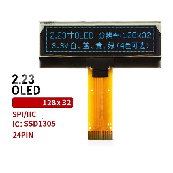 2,23 tuuman OLED LCD-näyttömoduuli SSD1305 Drive IC 24 Pin 12832 LCD-näyttölevy 128x32 SPI-liitäntä Valkoinen Vihreä Keltainen Sininen