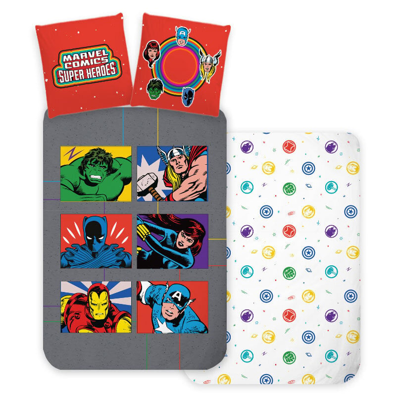 Pussilakanasetti Avengers Symbols 100×135 cm, 40×60 cm hinta ja tiedot | Vuodevaatteet lapsille | hobbyhall.fi