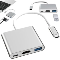 Sovitin Perfee, 3in1, USB-C, USB 3.0, HDMI 4K hinta ja tiedot | Adapterit | hobbyhall.fi