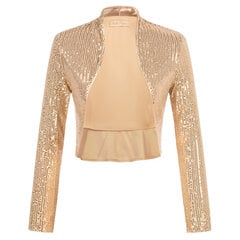 (L-Light Gold)Belle Poque naisten paljettitakki pitkähihainen avoin edestä Glitter rajattu bleiseri Bolero olkapäitä Vintage paljeteilla röyhelöity helma Party hinta ja tiedot | Naisten takit | hobbyhall.fi