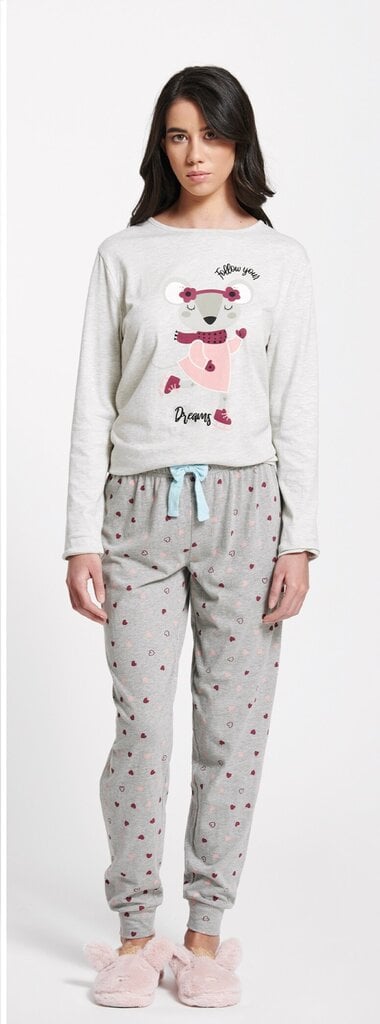 Pyjamat naisille pitkillä housuilla Celina (vaaleanpunainen ja harmaa) hinta ja tiedot | Yöasut ja pyjamat | hobbyhall.fi