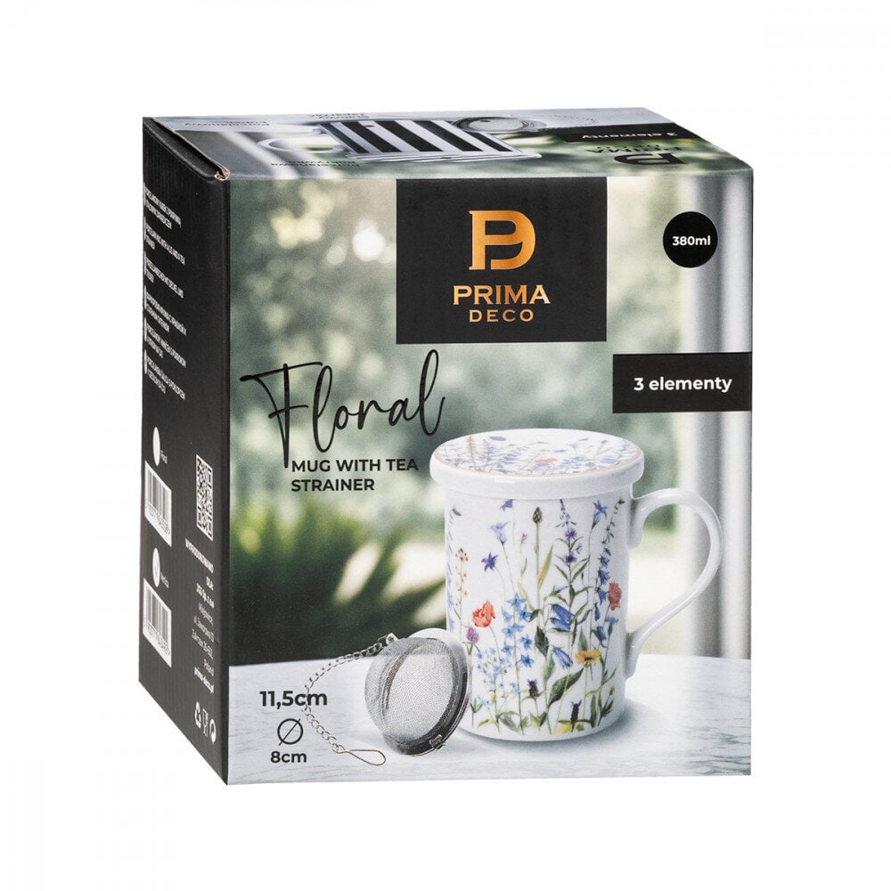 PRIMA DECO posliinikuppi FLORAL, kannella ja siivilä teetä varten, 380 ml hinta ja tiedot | Lasit, mukit ja kannut | hobbyhall.fi