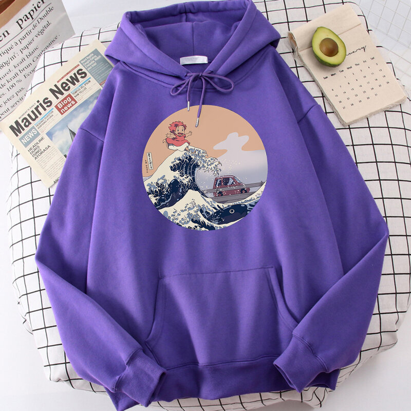 (LPurppura) Ponyo Japani Anime Söpö printti Miesten collegepaita Hip Hop Harajuku Hupullinen Syksy Löysä Streetwear Fleece Hauska Rento Miesten Hupparit SHRY hinta ja tiedot | Miesten neuleet ja villapaidat | hobbyhall.fi