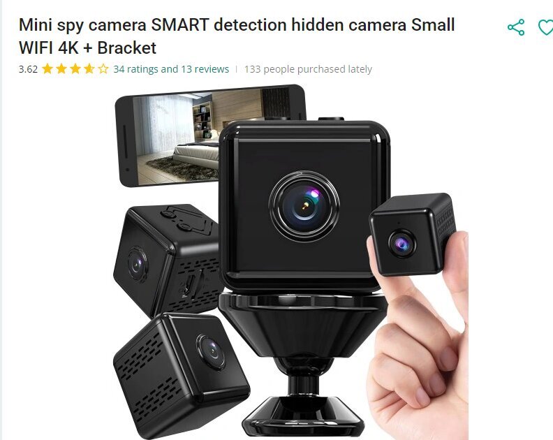 Mini Spy Camera Pieni WIFI 4K + Bracket Lewer hinta ja tiedot | Valvontakamerat | hobbyhall.fi