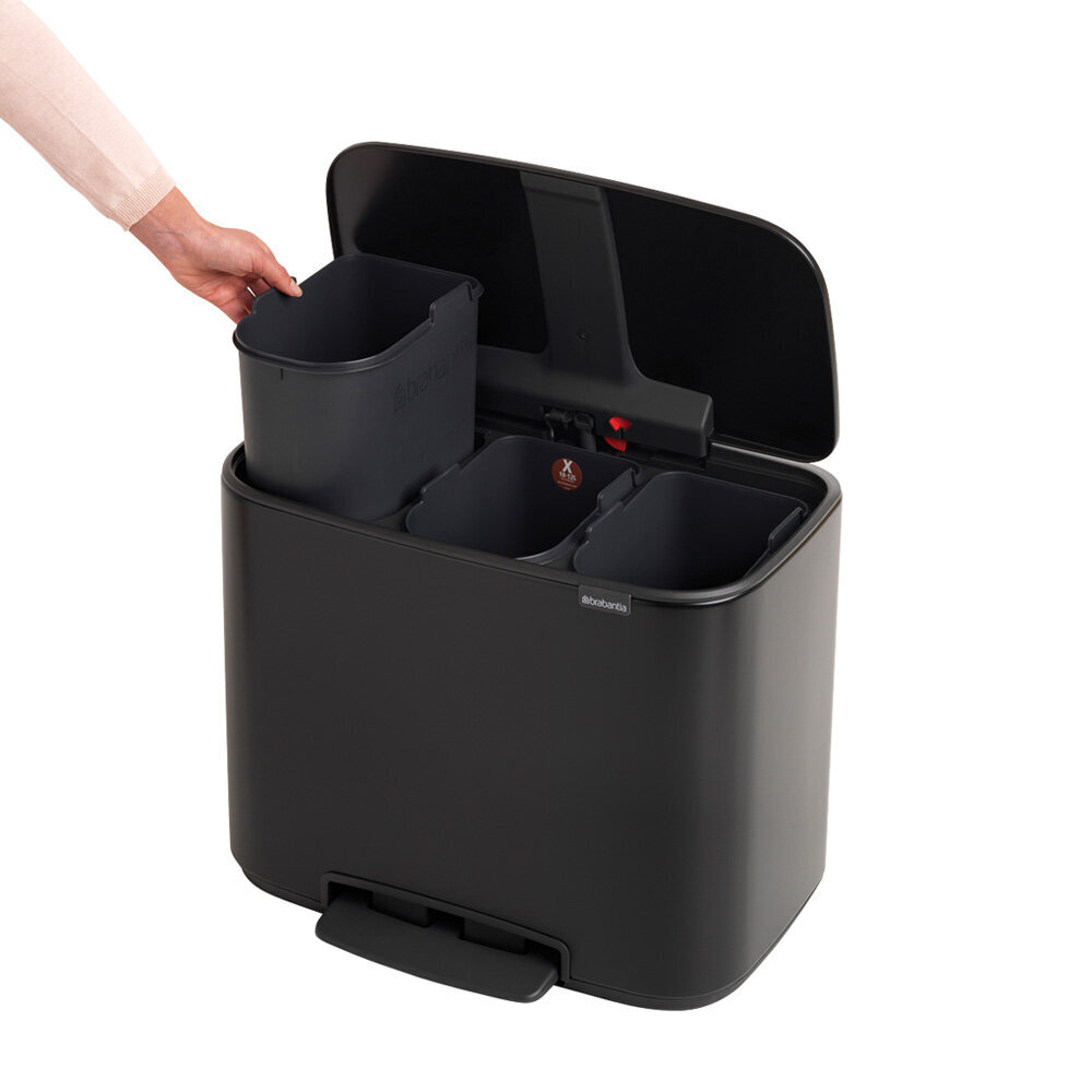 Brabantia Bo Poljinroska-astia 3 x 11L, Matt Black hinta ja tiedot | Roska-astiat | hobbyhall.fi