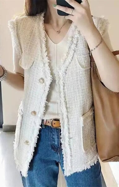 (xxL 65-70kg-valkoinen)Gilet Blanc Hihattomat liivit Korean tyyli napit liivit Chalecos Elegantes Para Mujer Vintage Tweed liivi tasku naisten takki