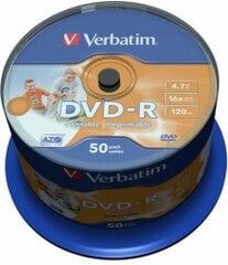 Matrix DVD-R AZO Verbatim 4.7GB 16x Wide Printable non ID, 50 Pack Spinle hinta ja tiedot | Vinyylilevyt, CD-levyt, DVD-levyt | hobbyhall.fi