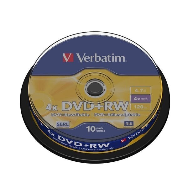 VERBATIM DVD+RW 4,7GB/ 4x/ 10pakkaus/ kara hinta ja tiedot | Vinyylilevyt, CD-levyt, DVD-levyt | hobbyhall.fi