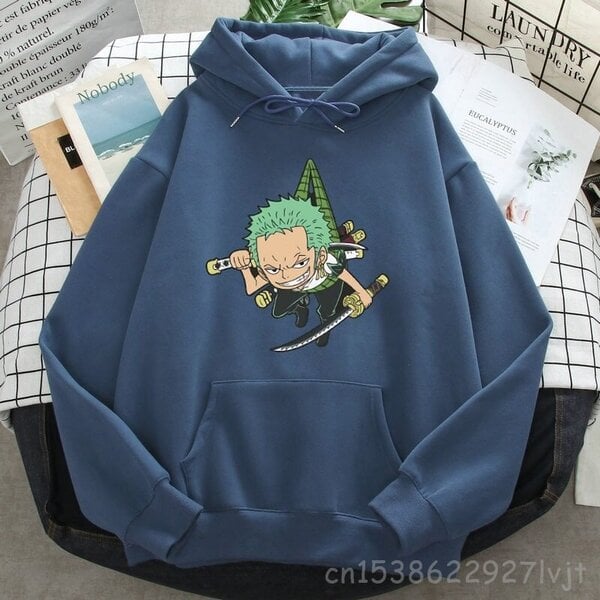 (SHaze Blue3) Roronoa Zoro Print Hupparit Naiset Miehet Japani Anime Puserot Hupulliset Merkki Mies Nainen Hupulliset Taskut Streetwear SHRY