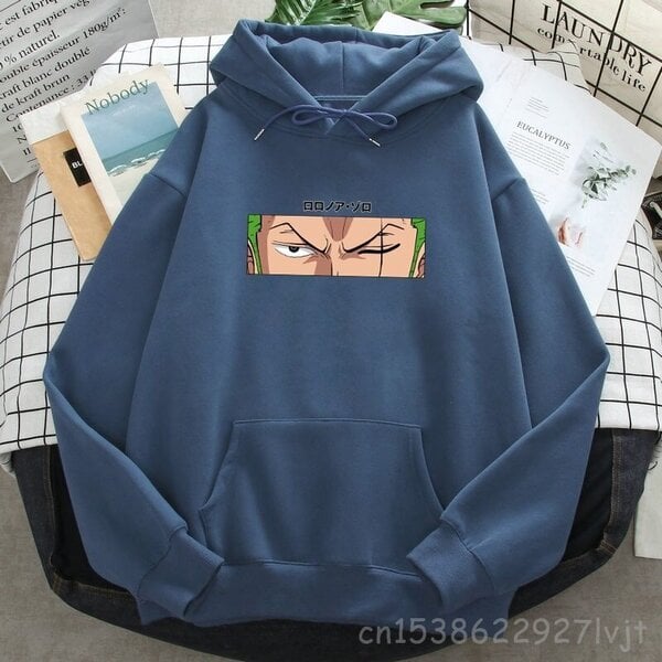 (SHaze Blue)Roronoa Zoro Print Hupparit Naiset Miehet Japani Anime Neulepuserot Hupullinen merkki Mies Nainen Hupulliset taskut Streetwear SHRY