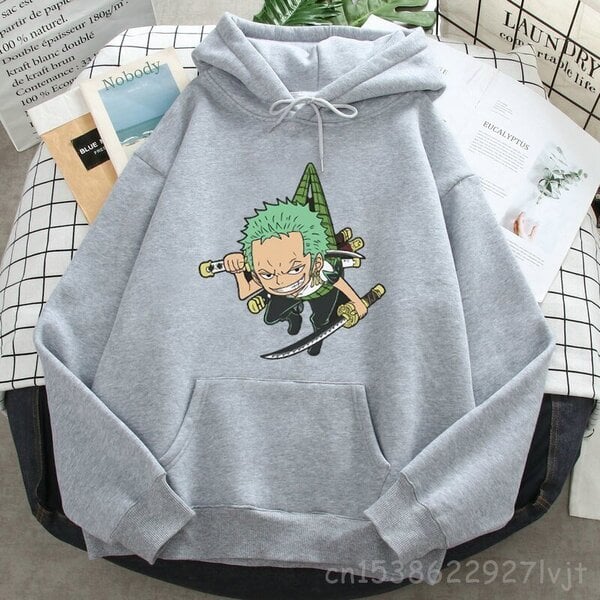 (SGray3)Roronoa Zoro Print Hupparit Naiset Miehet Japani Anime Puserot Hupulliset Merkki Mies Nainen Hupulliset Taskut Streetwear SHRY