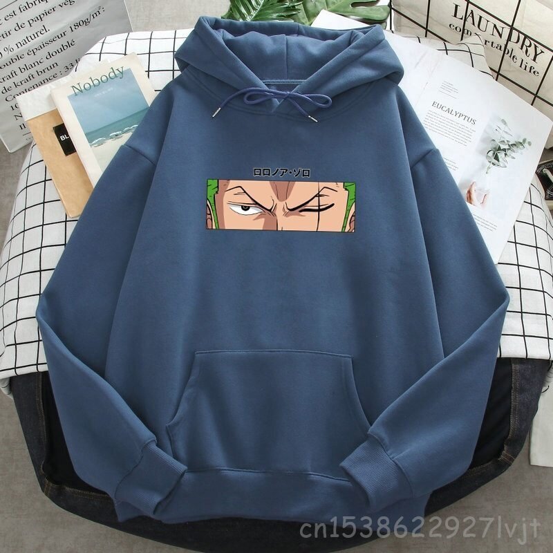 (MHaze Blue)Roronoa Zoro Print Hupparit Naiset Miehet Japani Anime Puserot Hupulliset Merkki Mies Nainen Hupulliset Taskut Streetwear SHRY hinta ja tiedot | Miesten neuleet ja villapaidat | hobbyhall.fi