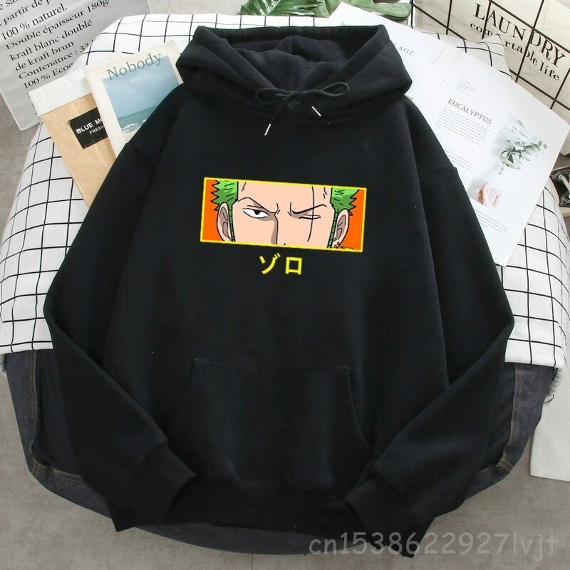 (XXLMusta f)Roronoa Zoro Print Hupparit Naiset Miehet Japani Anime Puserot Hupulliset Merkki Mies Nainen Hupulliset taskut Streetwear SHRY hinta ja tiedot | Miesten neuleet ja villapaidat | hobbyhall.fi