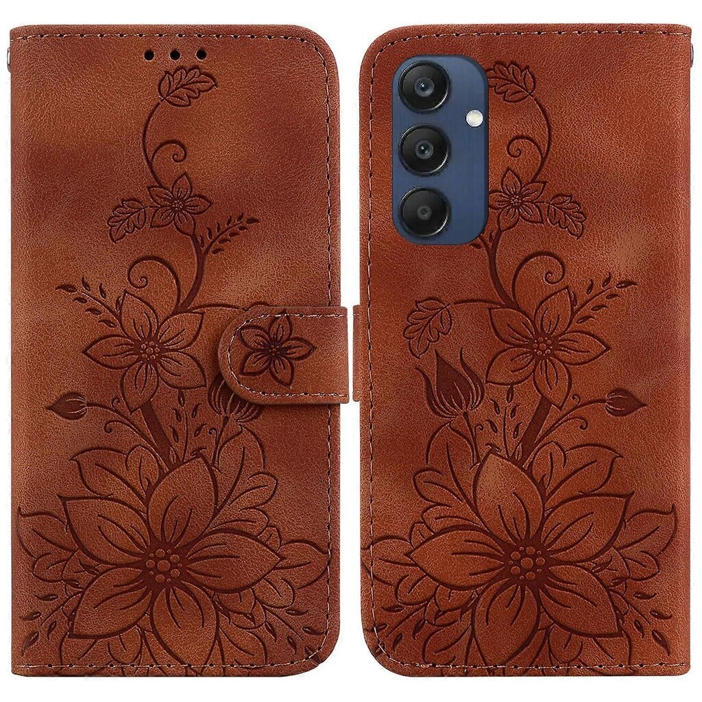 Samsung Galaxy M35 5G -telinekotelolle Lily Flower Imprint -nahkainen puhelimen suojus hinta ja tiedot | Puhelimen kuoret ja kotelot | hobbyhall.fi