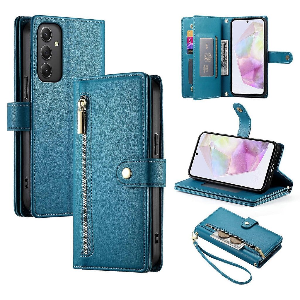 Samsung Galaxy A35 5G Case PU-nahkaiselle vetoketjutaskulle, Flip-puhelimen suojus hinta ja tiedot | Puhelimen kuoret ja kotelot | hobbyhall.fi