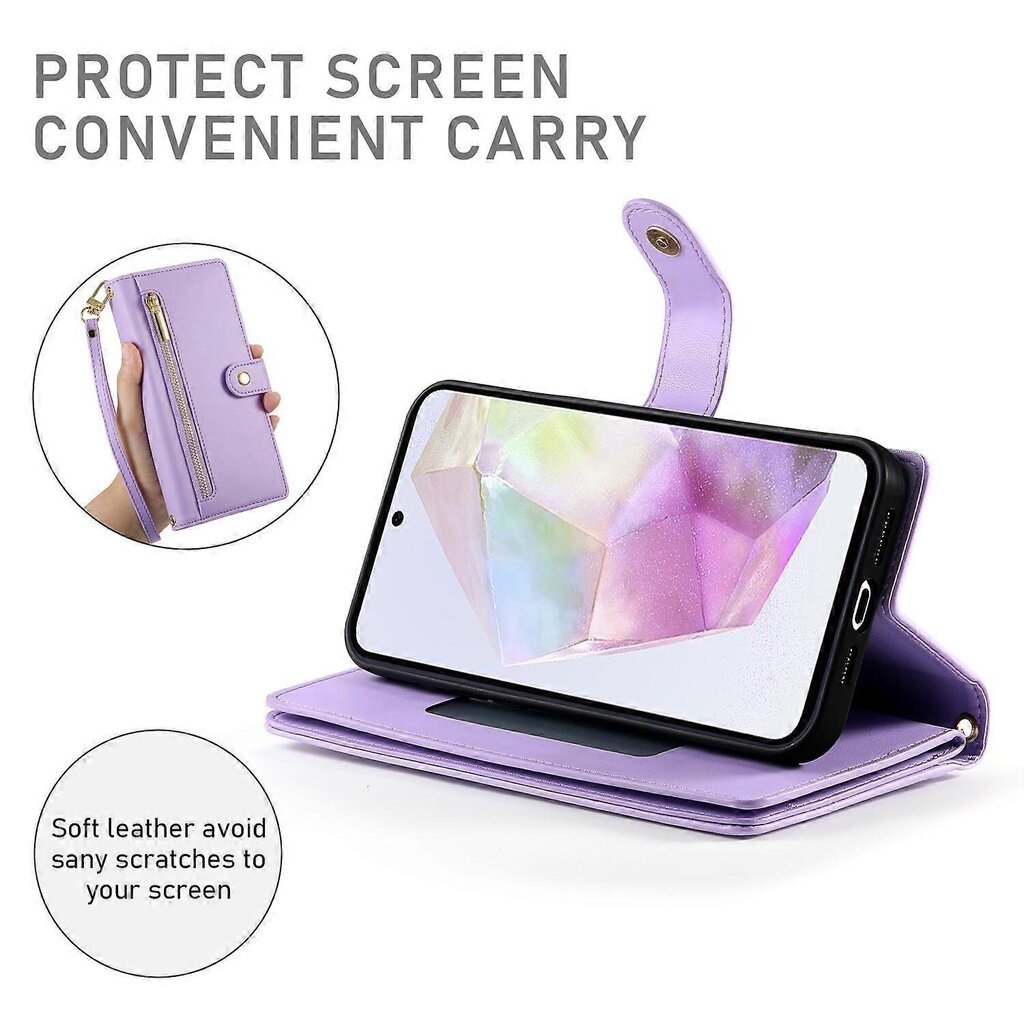 Samsung Galaxy A35 5G Case PU-nahkaiselle vetoketjutaskulle, Flip-puhelimen suojus hinta ja tiedot | Puhelimen kuoret ja kotelot | hobbyhall.fi