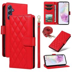 Samsung Galaxy A35 5G Case Lompakko Rhombus Nahkainen puhelimen suojus olkahihnalla, rannehihna hinta ja tiedot | Puhelimen kuoret ja kotelot | hobbyhall.fi