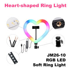 Sydämenmuotoinen LED-rengasvalo 20RGB-tilassa ja jalustalla, LIVMAN JM26-10 (led ring) hinta ja tiedot | Valokuvaustarvikkeet | hobbyhall.fi