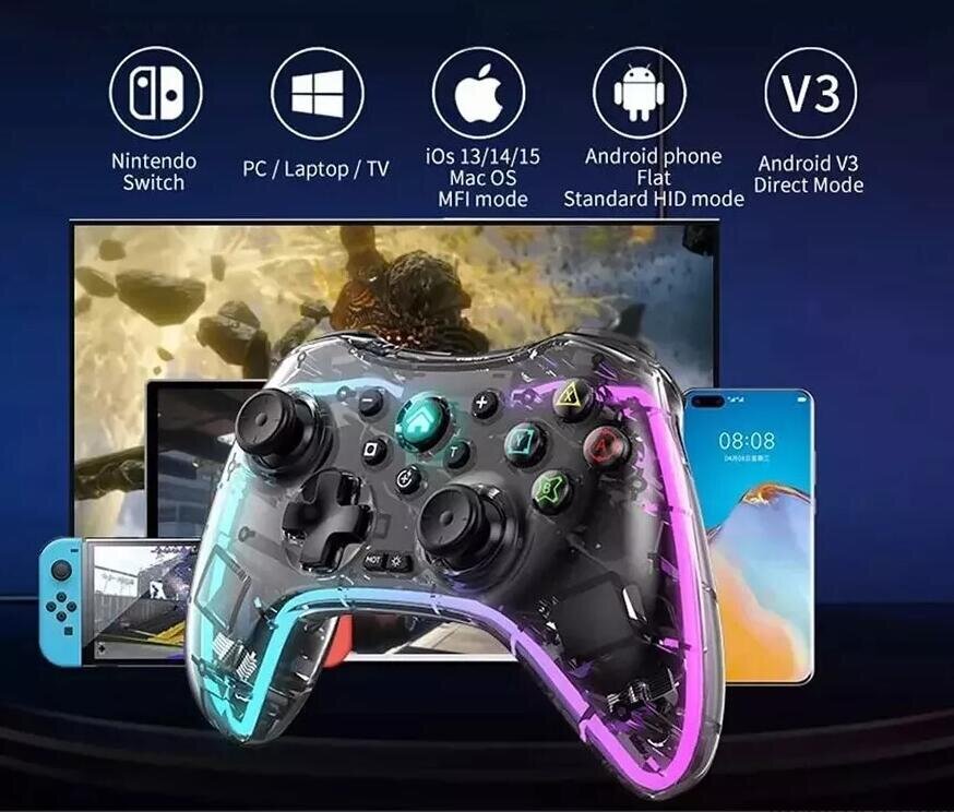 Langaton Gamepad-ohjain Switchille / PC lle Läpinäkyvä Rgb-punainen väri hinta ja tiedot | Ohjain- ja laajennuskortit | hobbyhall.fi