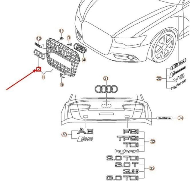 Audi A4 A6 A6 A6 A7 Q3 Q5 Q7 Embleemirenkaat Logo Merkki Merkki Merkki säleikkö Musta 4H085353605BT94 Aito