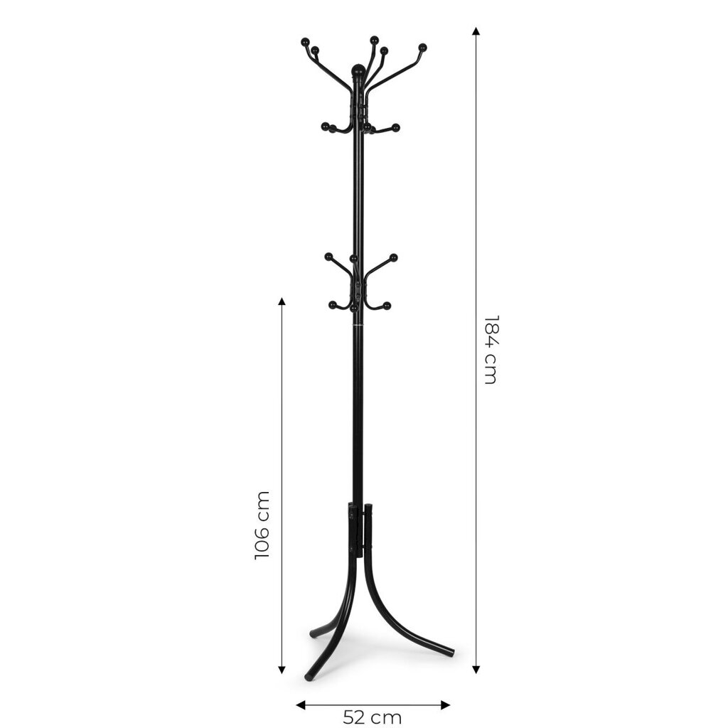 Seisova metallinen vaateteline 16 koukulla, Modern Home, 184 cm., musta hinta ja tiedot | Vaateripustimet ja pukupussit | hobbyhall.fi