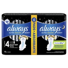 Terveyssiteet Always Ultra Extra Night, 12 kpl hinta ja tiedot | Tamponit ja terveyssiteet | hobbyhall.fi