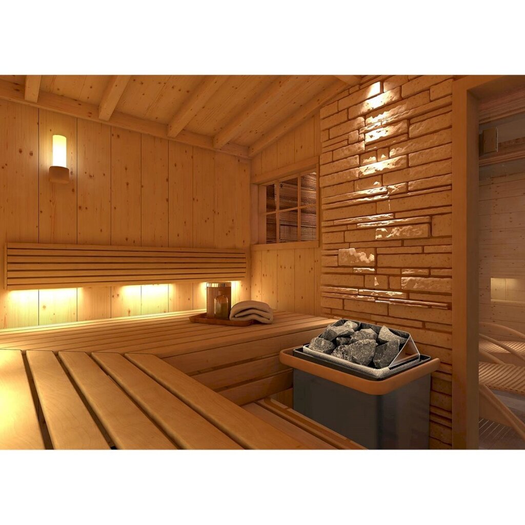 Sähkökiuas, Uniprodo UNI_SAUNA_G9.0KW, 9-13 m3 jopa 110C, 400 V., 9 kW, musta ja hopea. hinta ja tiedot | Kylpyammeet | hobbyhall.fi