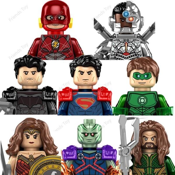 8 kpl Justice League Batman Superman Flash Wonder Woman Martian Manhunter Vihreä Lyhty Block Mini miesfiguuri