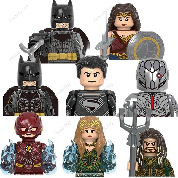 8 kpl Justice League Batman Superman Flash Wonder Woman Martian Manhunter Vihreä Lyhty Block Mini miesfiguuri