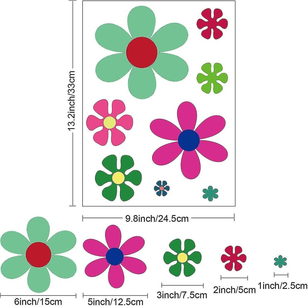 96 kpl Autokukkia Tarrat 60-luvun Hippi-teemaiset juhlatarrat Moniväriset päivänkakkaratarrat Vinyyli Retrokukat Tarrat Värikkäät Hippitarrat Kukka W hinta ja tiedot | Pehmolelut | hobbyhall.fi