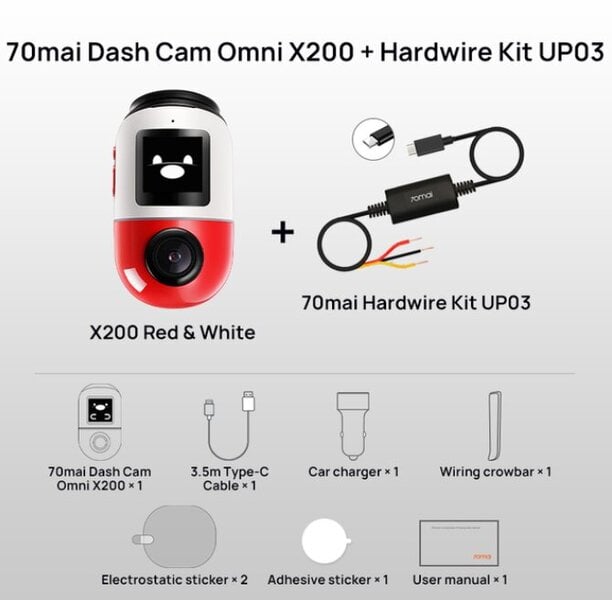 70mai Dash Cam Omni X200 360° Full View Design AI Motion Detection Auto DVR Sisäänrakennettu GPS ADAS 24H Pysäköintimonitori eMMC-tallennustila