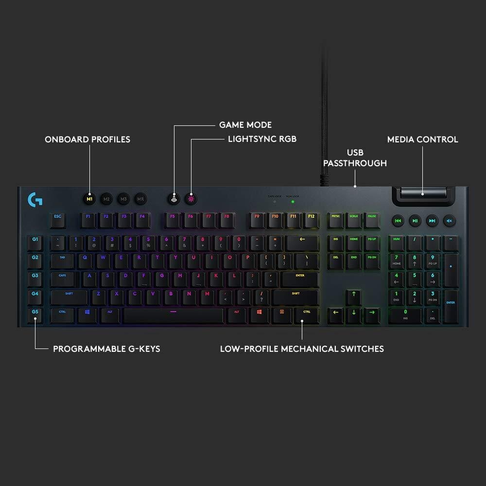 Pelimekaaninen Logitech-näppäimistö, G815 Lightsync RGB, Clicky Switch hinta ja tiedot | Näppäimistöt | hobbyhall.fi