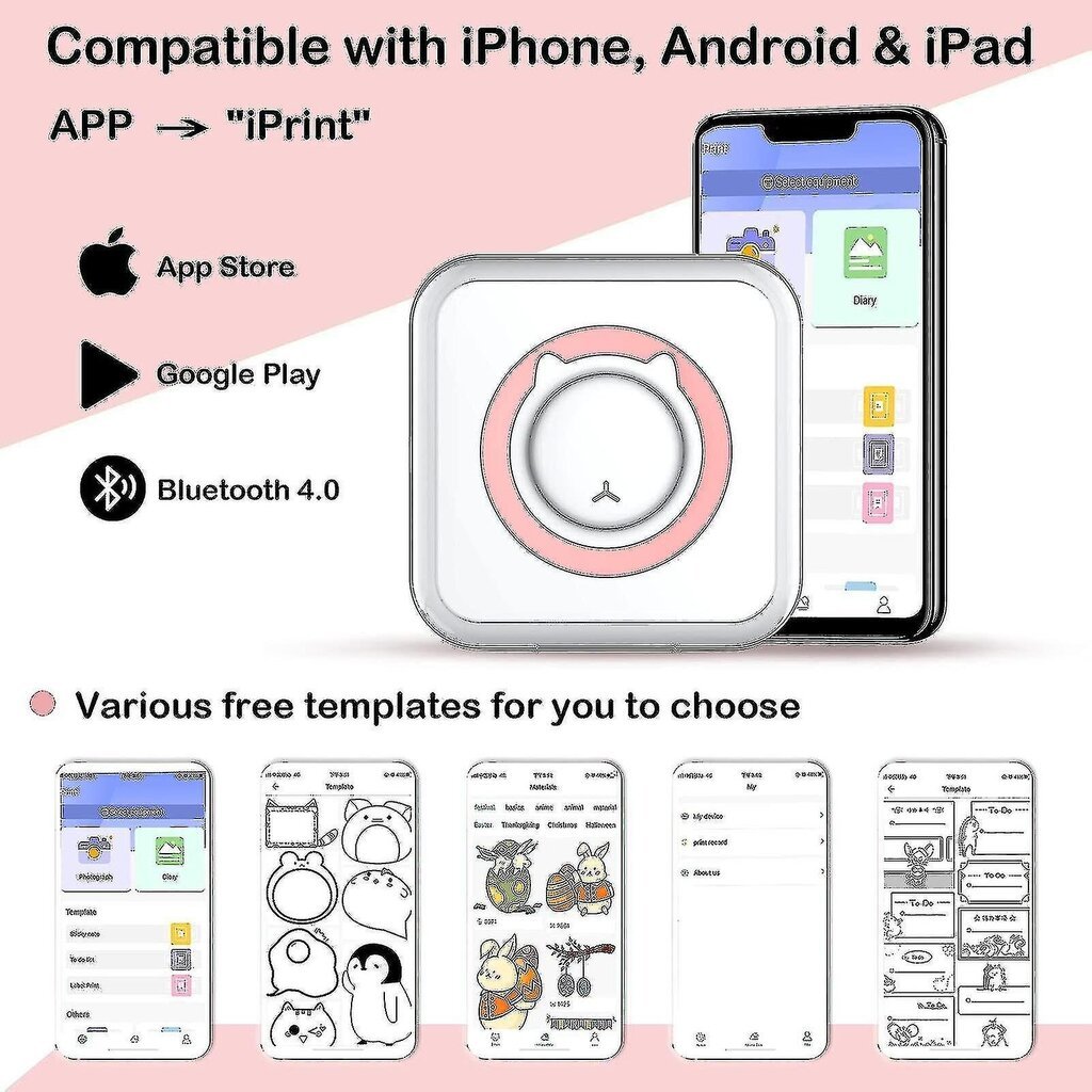 Mini taskutarratulostin, langaton Bluetooth-kannettava kannettava tulostin Koneen lämpötulostin muistiinpanoja, muistioita, valokuvia, taskulappukuittitulostimia varten N hinta ja tiedot | Tulostimet | hobbyhall.fi