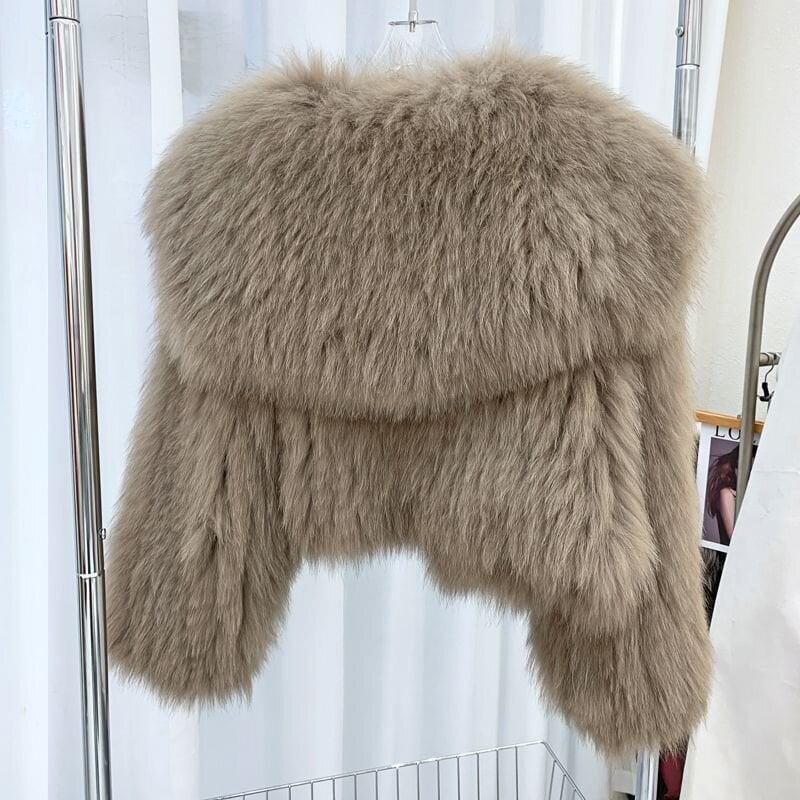 (xL-Khaki)Ylellinen talvilapel minkkikaulus Faux Fox turkista Trenditakki Big Fur Sailor kaulus Bomber takki jäljitelmä pesukarhu turkista neuletakit hinta ja tiedot | Naisten takit | hobbyhall.fi