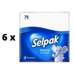 Lautasliinat Selpak Classic, valkoinen, 3 kerrosta, 30 x 30 cm, 75 kpl/pkt, 6 pakkausta hinta ja tiedot | Kosteuspyyhkeet, vanulaput ja vanupuikot | hobbyhall.fi