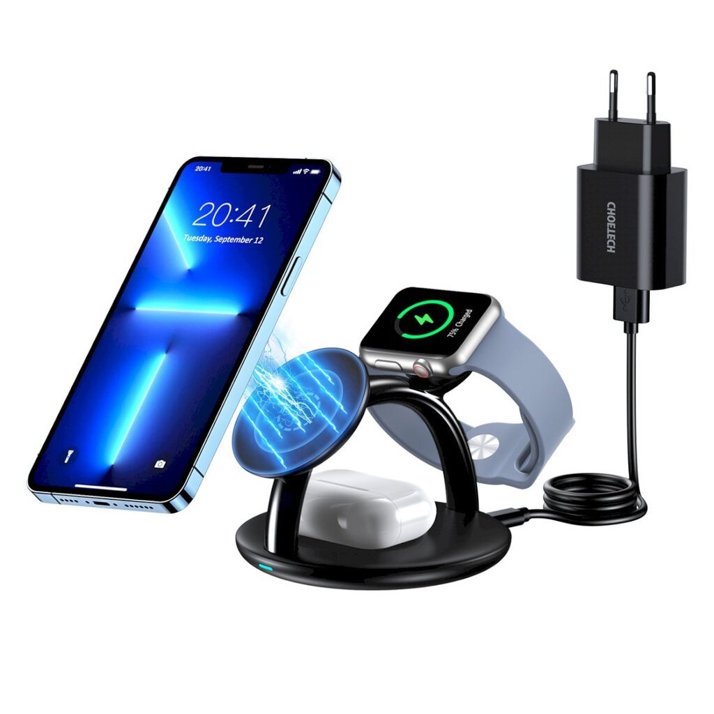 Induktiivinen latausasema, 3in1, Choetech T587-F1, iPhone AirPods Pro, Apple Watch, musta hinta ja tiedot | Varavirtalähteet | hobbyhall.fi