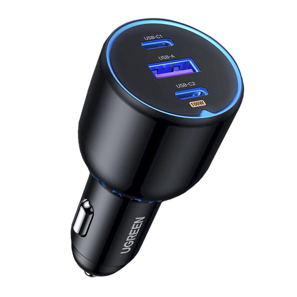 Autolaturi, Ugreen CD2931, 2 x USB-C, PD ja 1x USB-A, 130 W., musta hinta ja tiedot | Varavirtalähteet | hobbyhall.fi