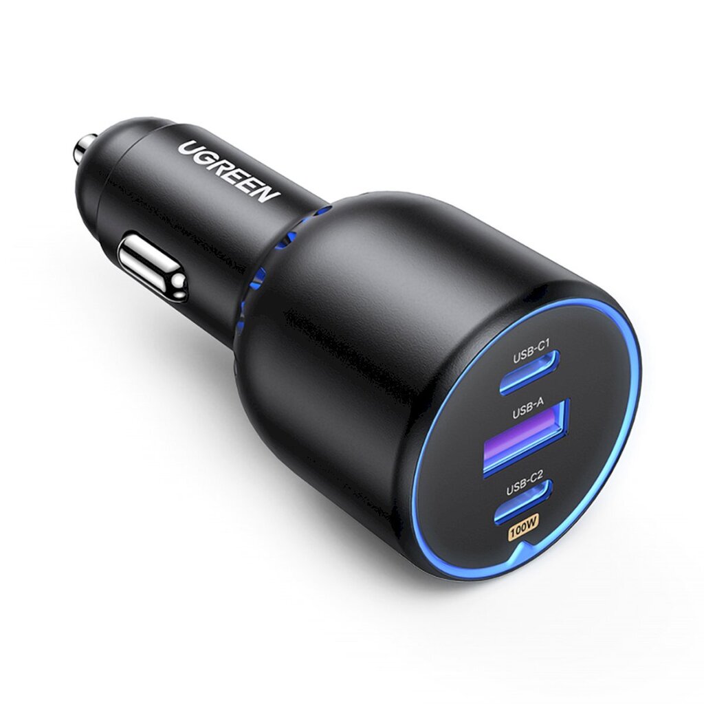 Autolaturi, Ugreen CD2931, 2 x USB-C, PD ja 1x USB-A, 130 W., musta hinta ja tiedot | Varavirtalähteet | hobbyhall.fi