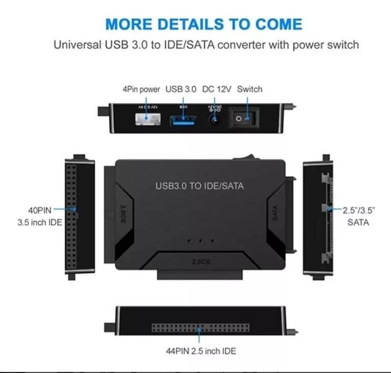 Adapteri Ide Usb 3.0 Sata Ide kiintolevyaseman muunnin hinta ja tiedot | Adapterit | hobbyhall.fi